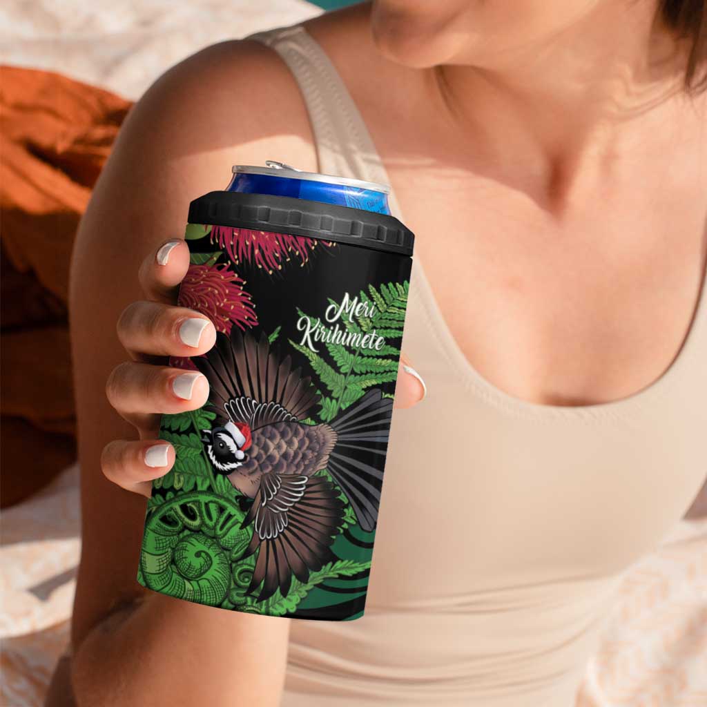 Meri Kirihimete New Zealand 4 in 1 Can Cooler Tumbler Piwakawaka Koru Fern Mix Pohutukawa - Aussie Hoodie