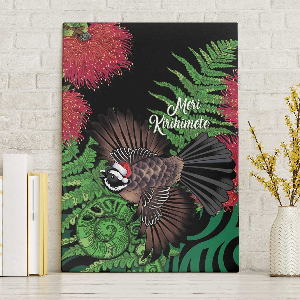 Meri Kirihimete New Zealand Canvas Wall Art Piwakawaka Koru Fern Mix Pohutukawa - Aussie Hoodie