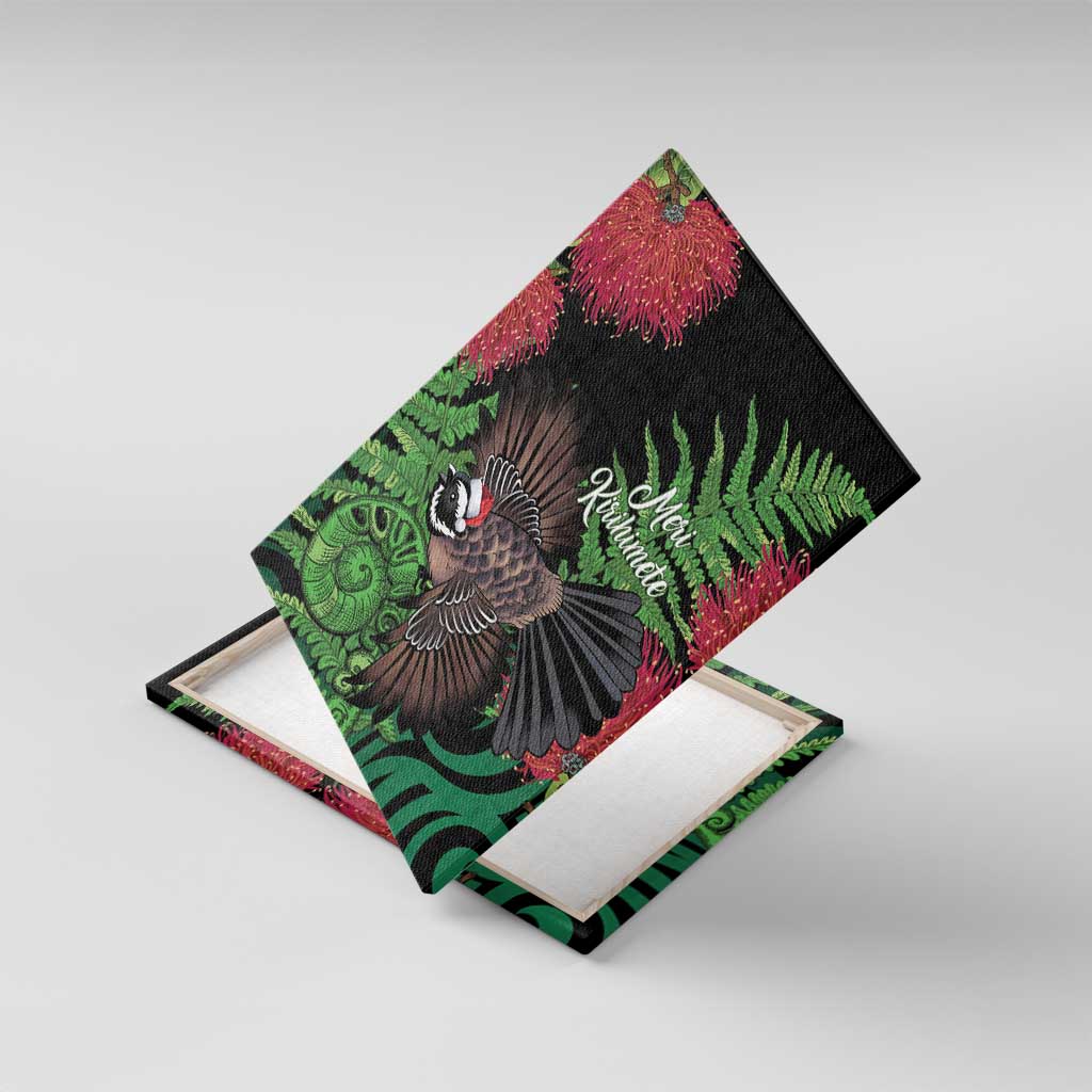 Meri Kirihimete New Zealand Canvas Wall Art Piwakawaka Koru Fern Mix Pohutukawa - Aussie Hoodie