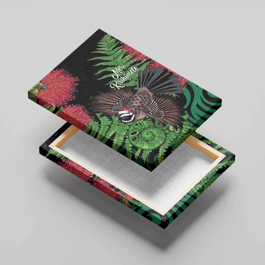 Meri Kirihimete New Zealand Canvas Wall Art Piwakawaka Koru Fern Mix Pohutukawa - Aussie Hoodie