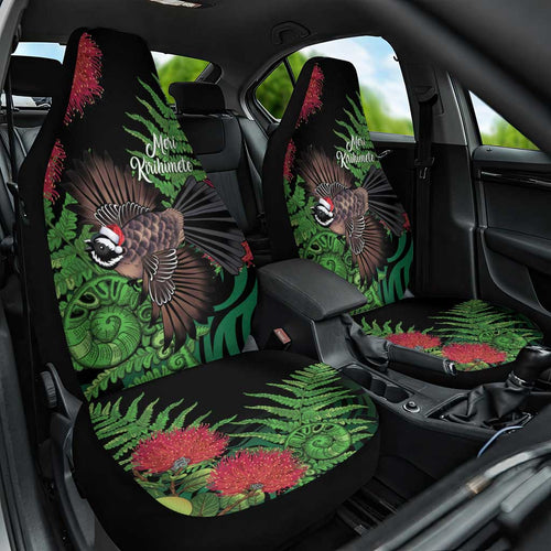 Meri Kirihimete New Zealand Car Seat Cover Piwakawaka Koru Fern Mix Pohutukawa - Aussie Hoodie