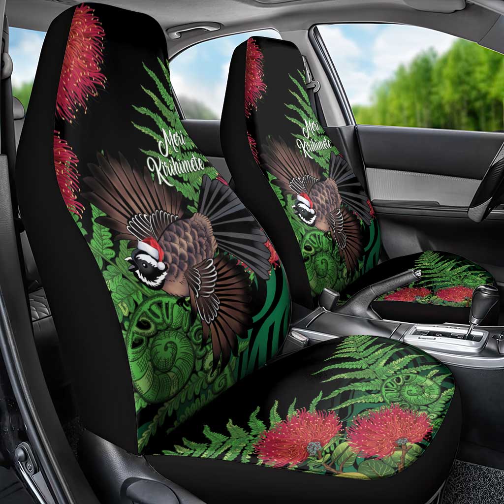 Meri Kirihimete New Zealand Car Seat Cover Piwakawaka Koru Fern Mix Pohutukawa - Aussie Hoodie