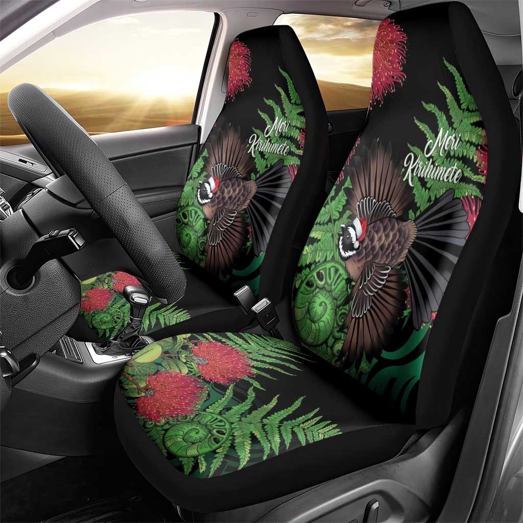 Meri Kirihimete New Zealand Car Seat Cover Piwakawaka Koru Fern Mix Pohutukawa - Aussie Hoodie