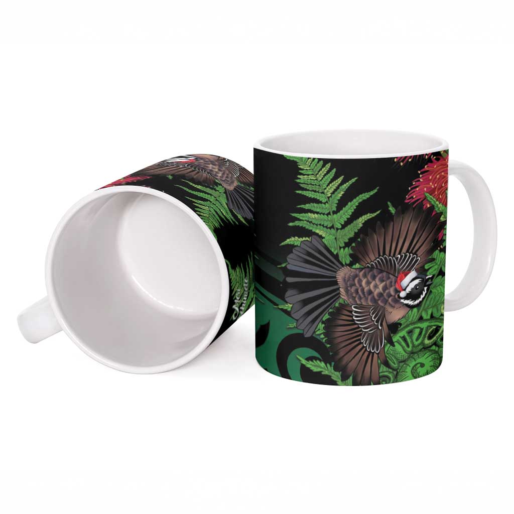 Meri Kirihimete New Zealand Ceramic Mug Piwakawaka Koru Fern Mix Pohutukawa - Aussie Hoodie