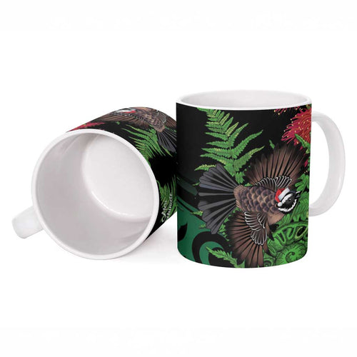 Meri Kirihimete New Zealand Ceramic Mug Piwakawaka Koru Fern Mix Pohutukawa - Aussie Hoodie