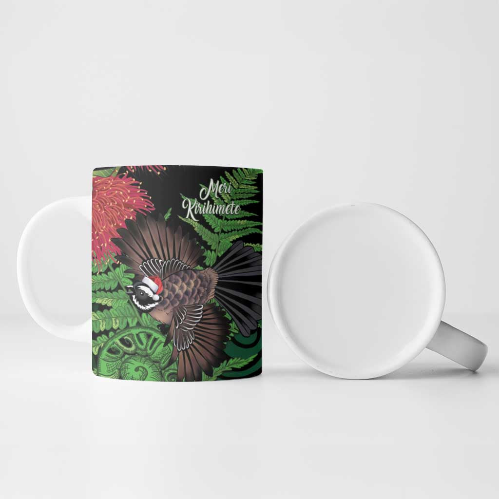 Meri Kirihimete New Zealand Ceramic Mug Piwakawaka Koru Fern Mix Pohutukawa - Aussie Hoodie