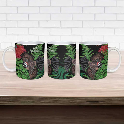 Meri Kirihimete New Zealand Ceramic Mug Piwakawaka Koru Fern Mix Pohutukawa - Aussie Hoodie