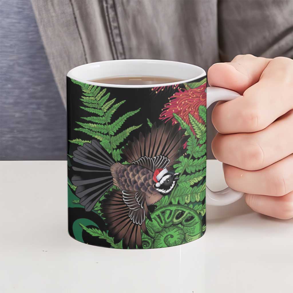 Meri Kirihimete New Zealand Ceramic Mug Piwakawaka Koru Fern Mix Pohutukawa - Aussie Hoodie