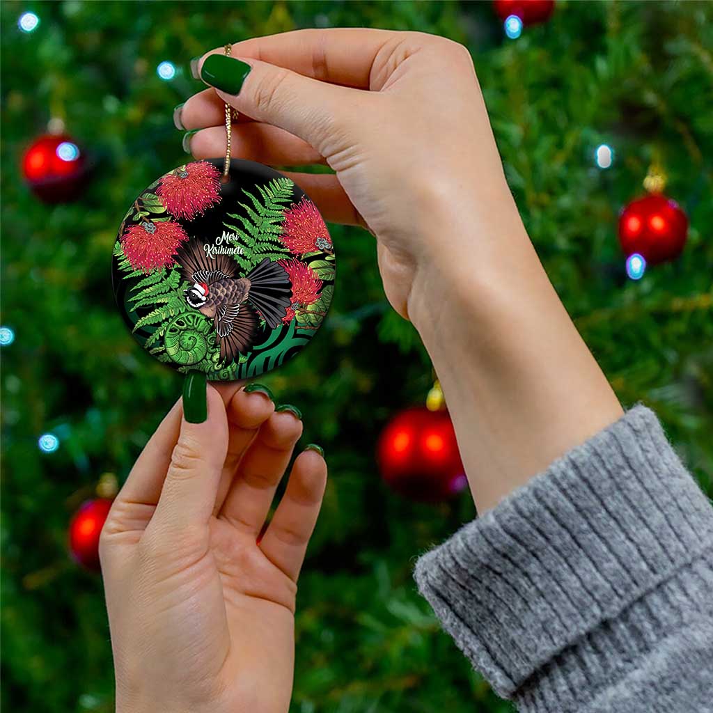 Meri Kirihimete New Zealand Ceramic Ornament Piwakawaka Koru Fern Mix Pohutukawa - Aussie Hoodie