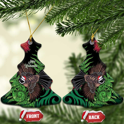 Meri Kirihimete New Zealand Ceramic Ornament Piwakawaka Koru Fern Mix Pohutukawa - Aussie Hoodie