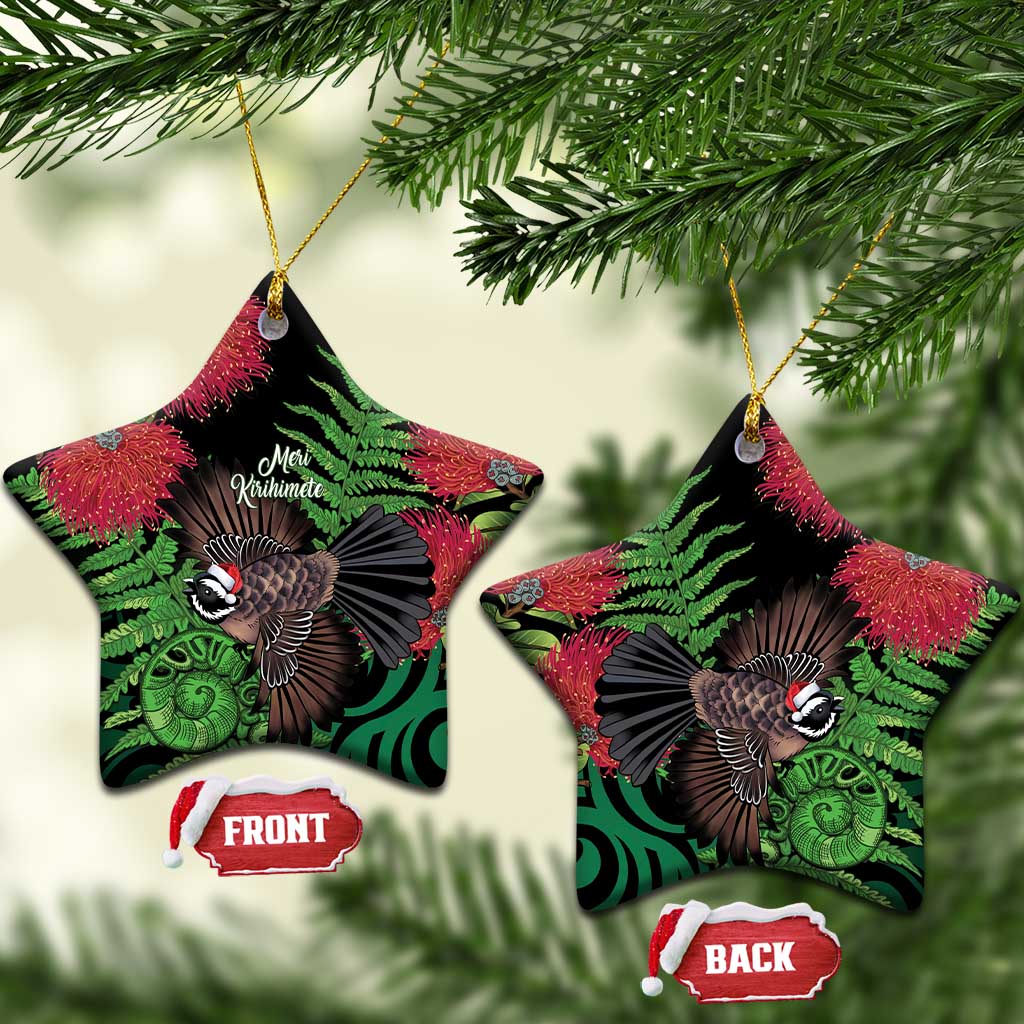 Meri Kirihimete New Zealand Ceramic Ornament Piwakawaka Koru Fern Mix Pohutukawa - Aussie Hoodie