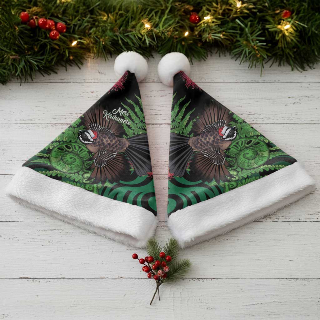 Meri Kirihimete New Zealand Christmas Santa Hat Piwakawaka Koru Fern Mix Pohutukawa - Aussie Hoodie