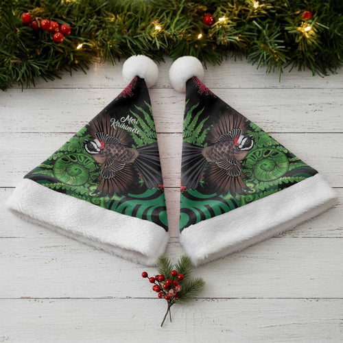 Meri Kirihimete New Zealand Christmas Santa Hat Piwakawaka Koru Fern Mix Pohutukawa - Aussie Hoodie