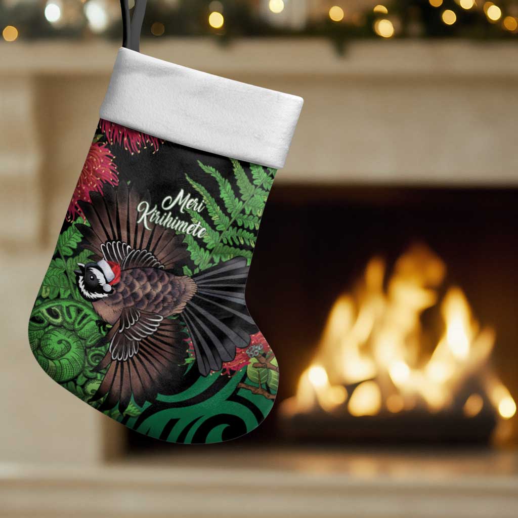 Meri Kirihimete New Zealand Christmas Stocking Piwakawaka Koru Fern Mix Pohutukawa - Aussie Hoodie