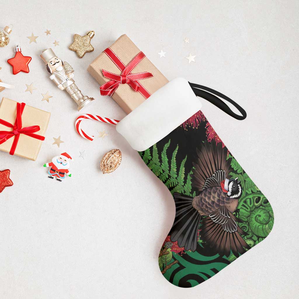 Meri Kirihimete New Zealand Christmas Stocking Piwakawaka Koru Fern Mix Pohutukawa - Aussie Hoodie