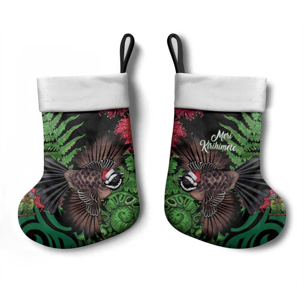 Meri Kirihimete New Zealand Christmas Stocking Piwakawaka Koru Fern Mix Pohutukawa - Aussie Hoodie