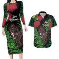 Meri Kirihimete New Zealand Couples Matching Long Sleeve Bodycon Dress and Hawaiian Shirt Piwakawaka Koru Fern Mix Pohutukawa - Aussie Hoodie