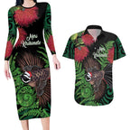 Meri Kirihimete New Zealand Couples Matching Long Sleeve Bodycon Dress and Hawaiian Shirt Piwakawaka Koru Fern Mix Pohutukawa - Aussie Hoodie