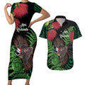 Meri Kirihimete New Zealand Couples Matching Short Sleeve Bodycon Dress and Hawaiian Shirt Piwakawaka Koru Fern Mix Pohutukawa - Aussie Hoodie