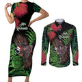 Meri Kirihimete New Zealand Couples Matching Short Sleeve Bodycon Dress and Long Sleeve Button Shirt Piwakawaka Koru Fern Mix Pohutukawa - Aussie Hoodie