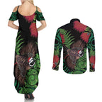 Meri Kirihimete New Zealand Couples Matching Summer Maxi Dress and Long Sleeve Button Shirt Piwakawaka Koru Fern Mix Pohutukawa - Aussie Hoodie