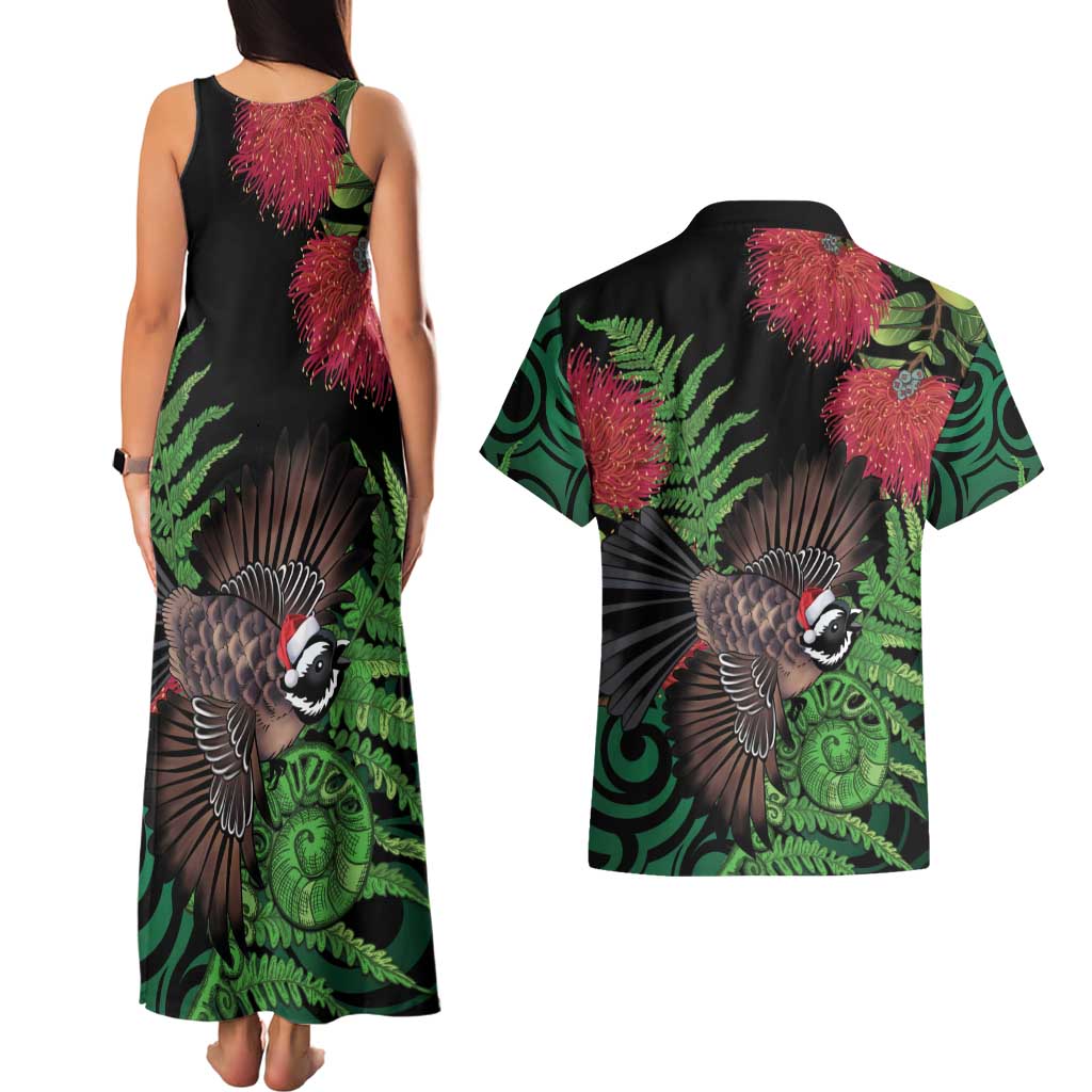 Meri Kirihimete New Zealand Couples Matching Tank Maxi Dress and Hawaiian Shirt Piwakawaka Koru Fern Mix Pohutukawa - Aussie Hoodie
