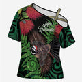 Meri Kirihimete New Zealand Cross Shoulder Shirt Piwakawaka Koru Fern Mix Pohutukawa - Aussie Hoodie