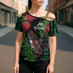 Meri Kirihimete New Zealand Cross Shoulder Shirt Piwakawaka Koru Fern Mix Pohutukawa - Aussie Hoodie