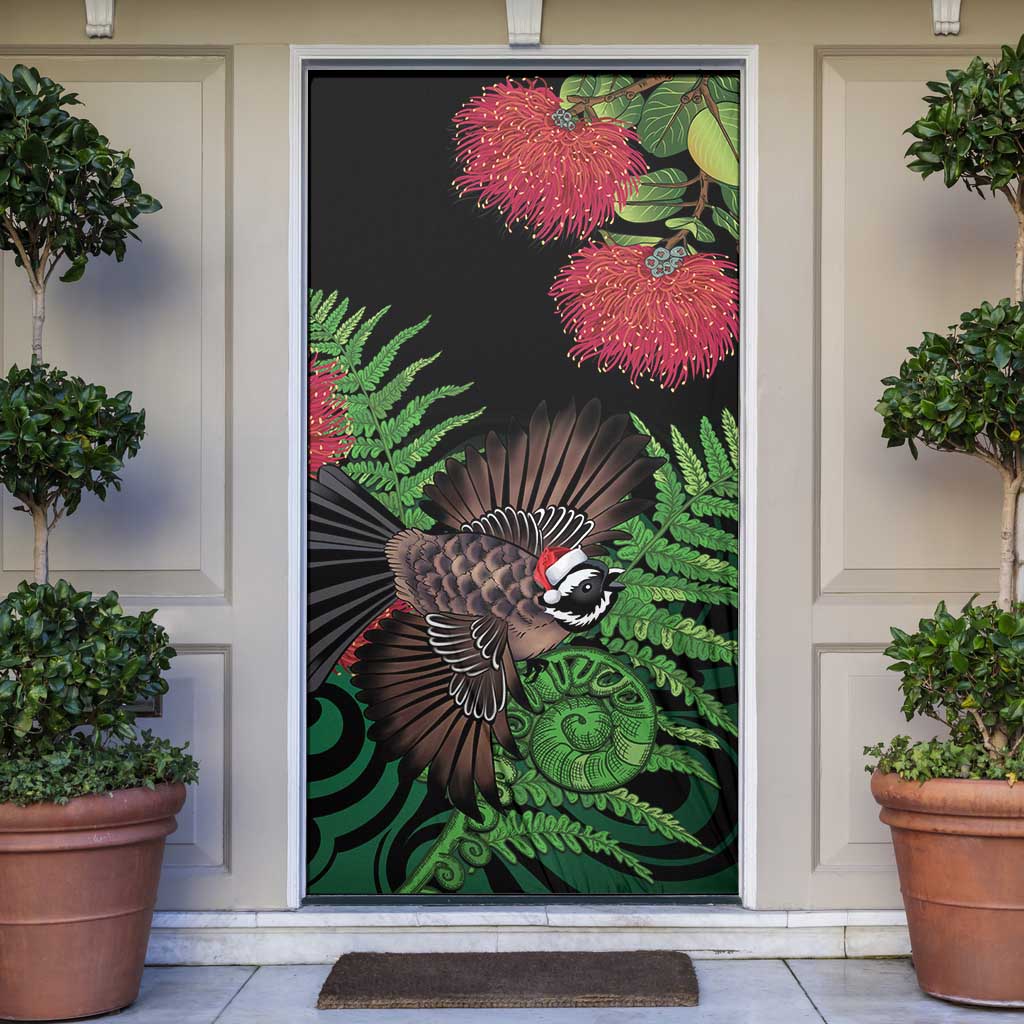 Meri Kirihimete New Zealand Door Cover Piwakawaka Koru Fern Mix Pohutukawa - Aussie Hoodie