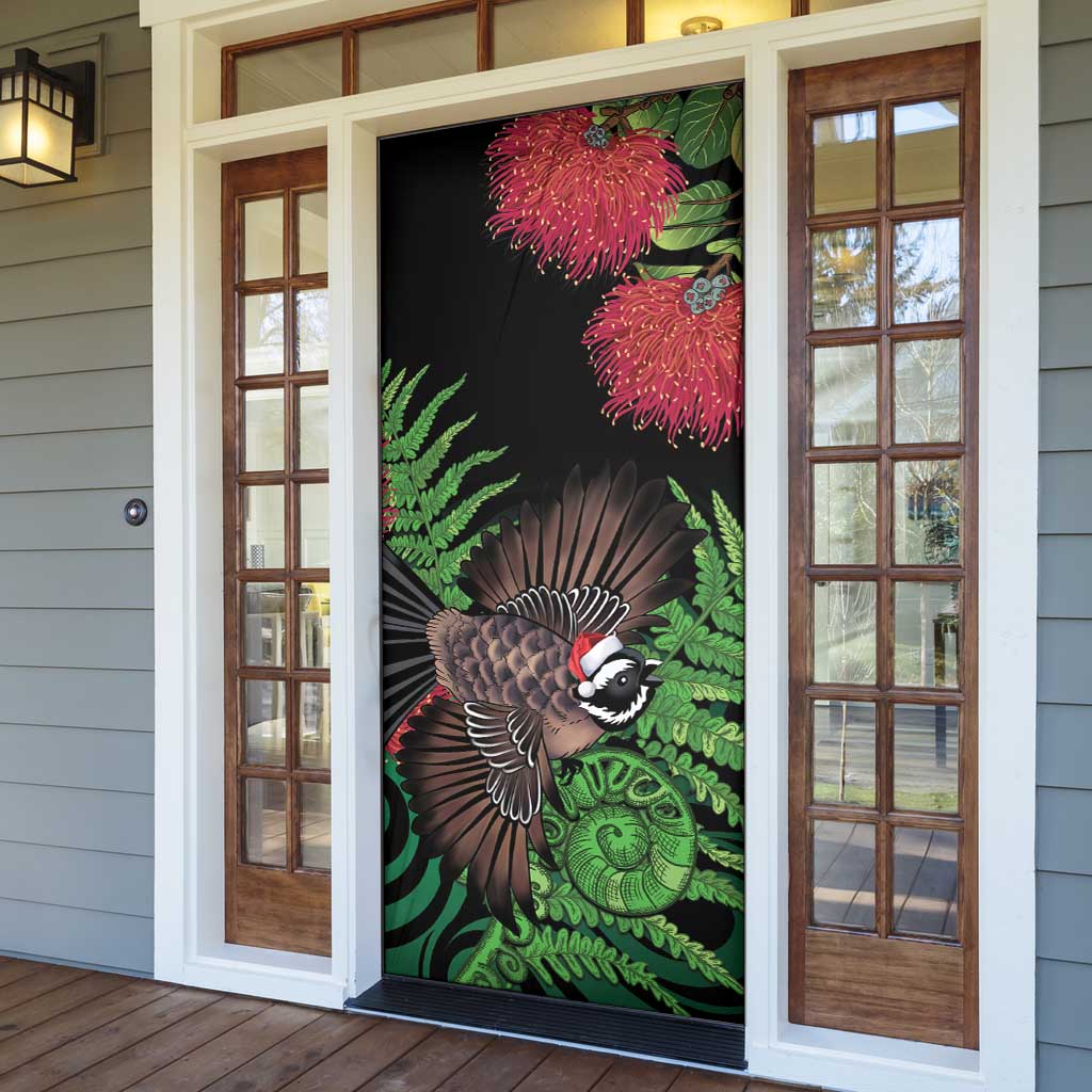 Meri Kirihimete New Zealand Door Cover Piwakawaka Koru Fern Mix Pohutukawa - Aussie Hoodie