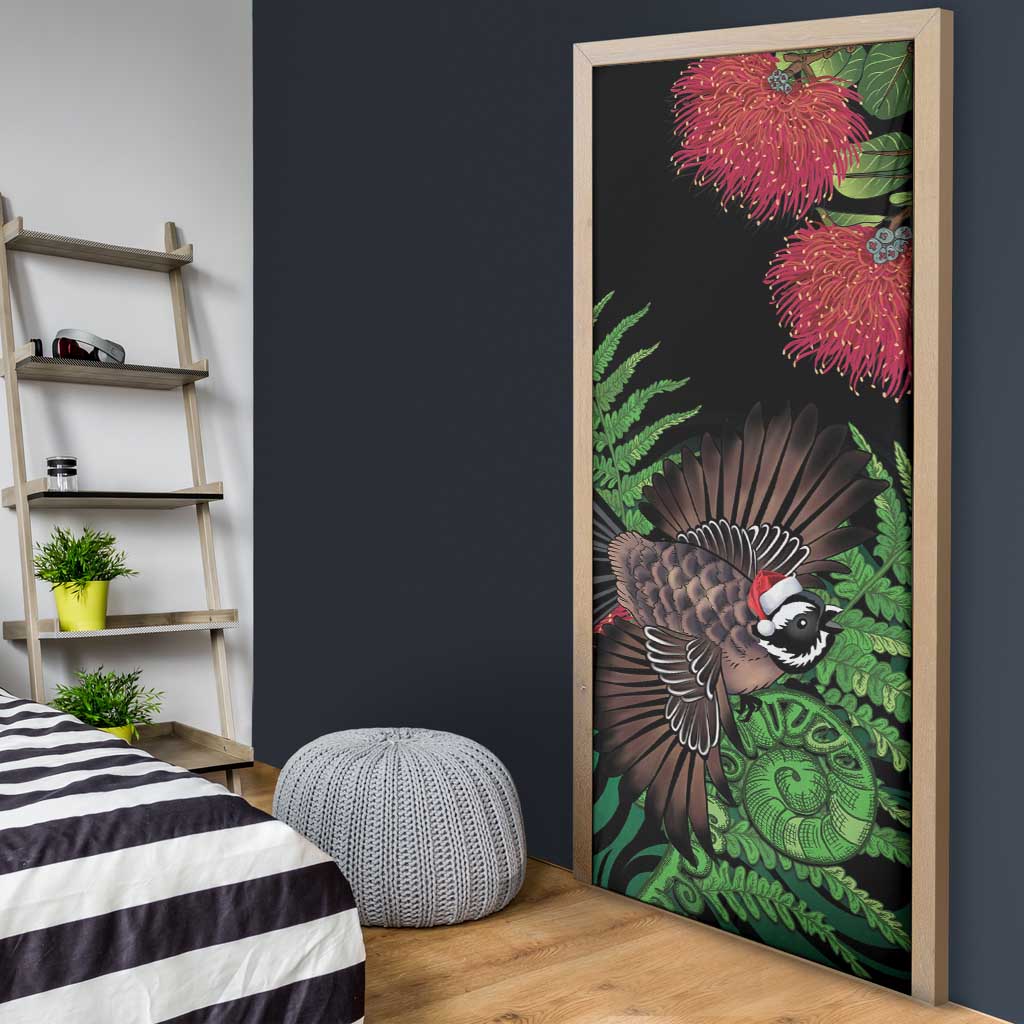 Meri Kirihimete New Zealand Door Cover Piwakawaka Koru Fern Mix Pohutukawa - Aussie Hoodie