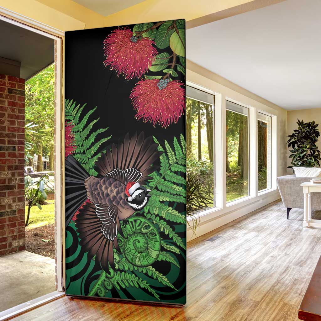Meri Kirihimete New Zealand Door Cover Piwakawaka Koru Fern Mix Pohutukawa - Aussie Hoodie