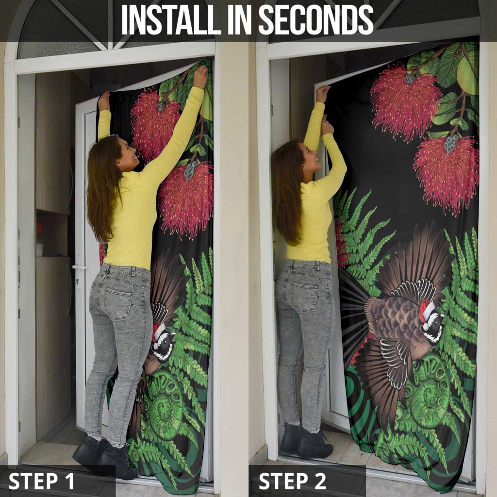 Meri Kirihimete New Zealand Door Cover Piwakawaka Koru Fern Mix Pohutukawa - Aussie Hoodie
