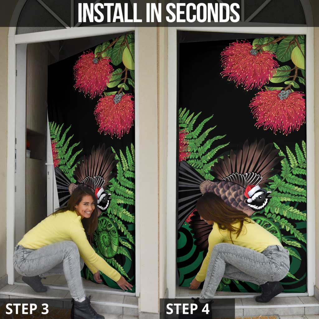 Meri Kirihimete New Zealand Door Cover Piwakawaka Koru Fern Mix Pohutukawa - Aussie Hoodie