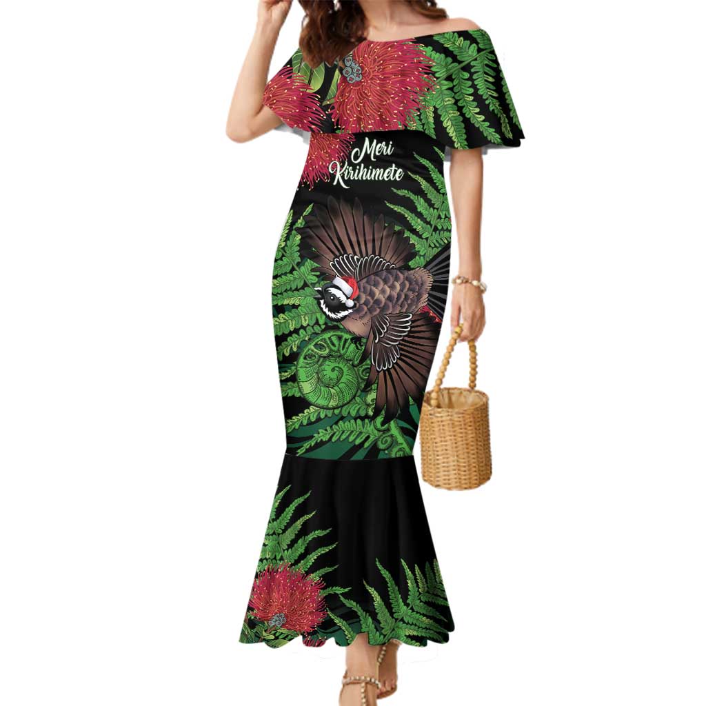 Meri Kirihimete New Zealand Family Matching Mermaid Dress and Hawaiian Shirt Piwakawaka Koru Fern Mix Pohutukawa - Aussie Hoodie