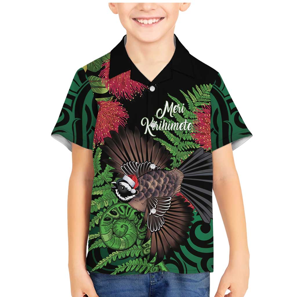 Meri Kirihimete New Zealand Family Matching Mermaid Dress and Hawaiian Shirt Piwakawaka Koru Fern Mix Pohutukawa - Aussie Hoodie