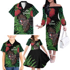 Meri Kirihimete New Zealand Family Matching Off The Shoulder Long Sleeve Dress and Hawaiian Shirt Piwakawaka Koru Fern Mix Pohutukawa - Aussie Hoodie