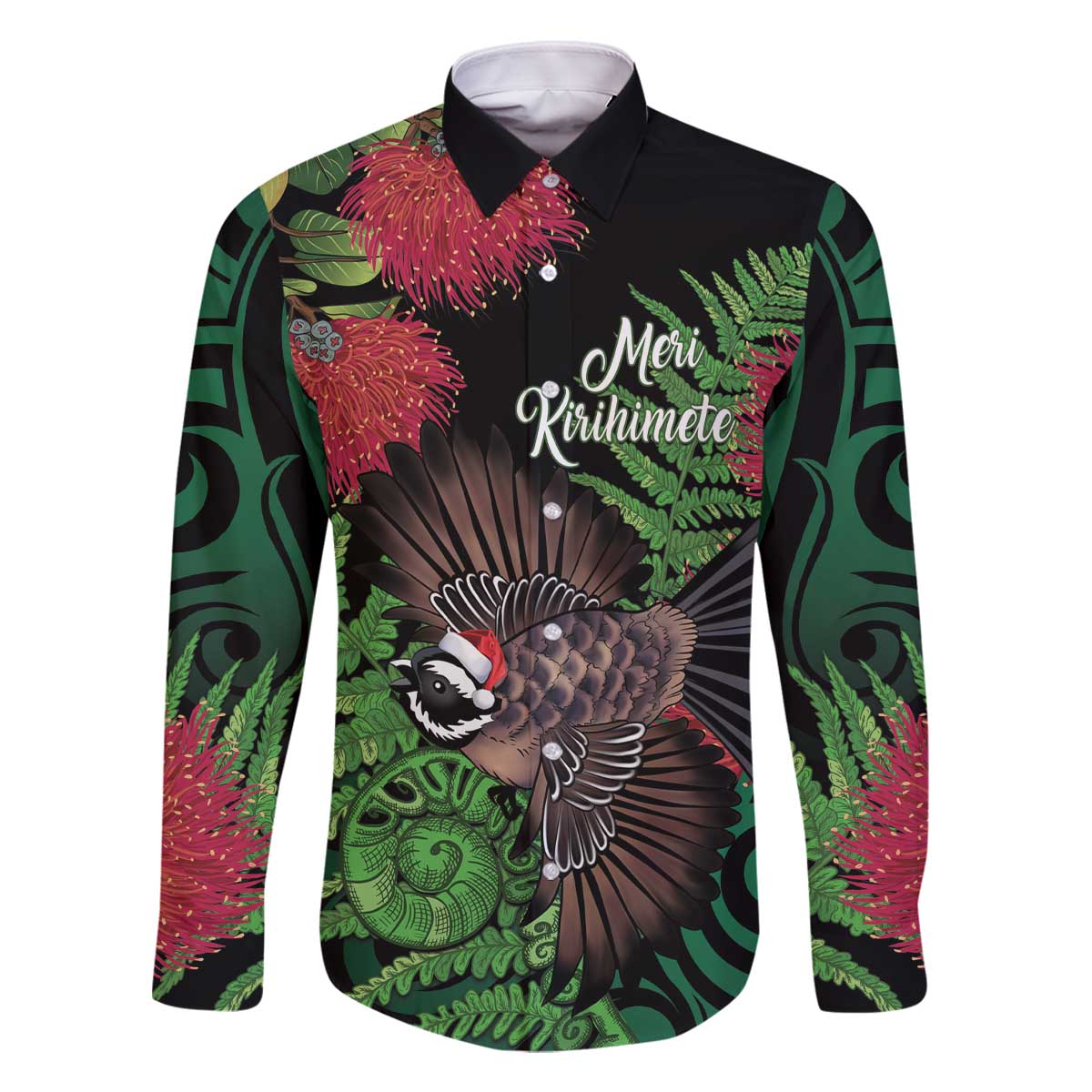 Meri Kirihimete New Zealand Family Matching Off The Shoulder Long Sleeve Dress and Hawaiian Shirt Piwakawaka Koru Fern Mix Pohutukawa - Aussie Hoodie