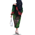 Meri Kirihimete New Zealand Family Matching Off The Shoulder Long Sleeve Dress and Hawaiian Shirt Piwakawaka Koru Fern Mix Pohutukawa - Aussie Hoodie