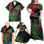 Meri Kirihimete New Zealand Family Matching Off Shoulder Maxi Dress and Hawaiian Shirt Piwakawaka Koru Fern Mix Pohutukawa - Aussie Hoodie