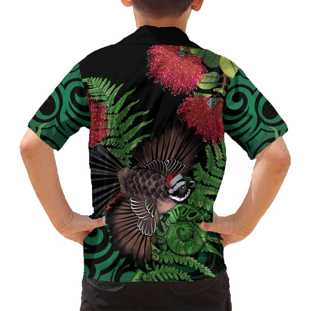 Meri Kirihimete New Zealand Family Matching Off Shoulder Maxi Dress and Hawaiian Shirt Piwakawaka Koru Fern Mix Pohutukawa - Aussie Hoodie
