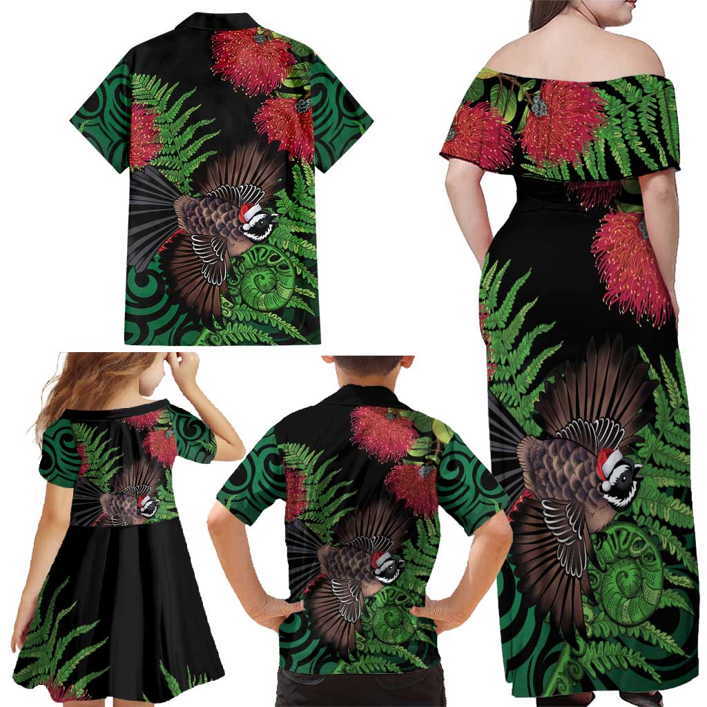 Meri Kirihimete New Zealand Family Matching Off Shoulder Maxi Dress and Hawaiian Shirt Piwakawaka Koru Fern Mix Pohutukawa - Aussie Hoodie