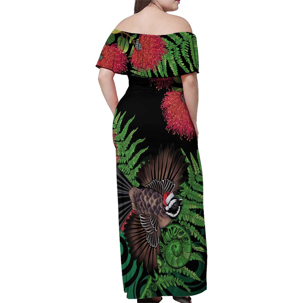 Meri Kirihimete New Zealand Family Matching Off Shoulder Maxi Dress and Hawaiian Shirt Piwakawaka Koru Fern Mix Pohutukawa - Aussie Hoodie