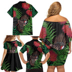 Meri Kirihimete New Zealand Family Matching Off Shoulder Short Dress and Hawaiian Shirt Piwakawaka Koru Fern Mix Pohutukawa - Aussie Hoodie
