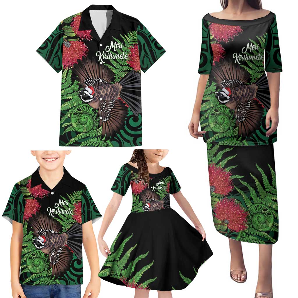 Meri Kirihimete New Zealand Family Matching Puletasi and Hawaiian Shirt Piwakawaka Koru Fern Mix Pohutukawa - Aussie Hoodie