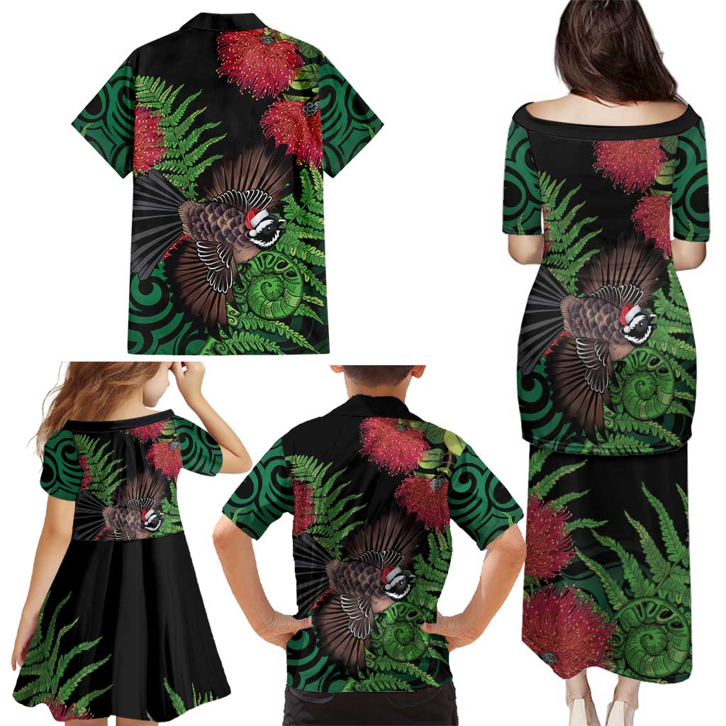 Meri Kirihimete New Zealand Family Matching Puletasi and Hawaiian Shirt Piwakawaka Koru Fern Mix Pohutukawa - Aussie Hoodie