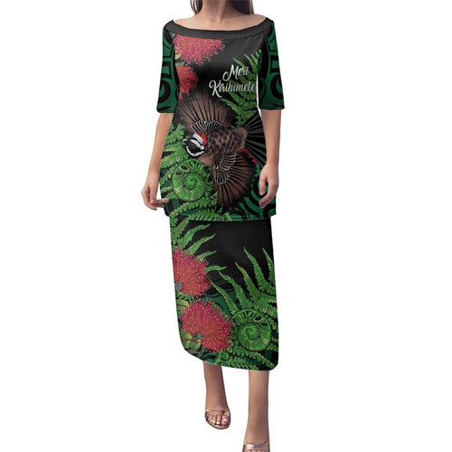 Meri Kirihimete New Zealand Family Matching Puletasi and Hawaiian Shirt Piwakawaka Koru Fern Mix Pohutukawa - Aussie Hoodie