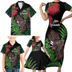 Meri Kirihimete New Zealand Family Matching Short Sleeve Bodycon Dress and Hawaiian Shirt Piwakawaka Koru Fern Mix Pohutukawa - Aussie Hoodie