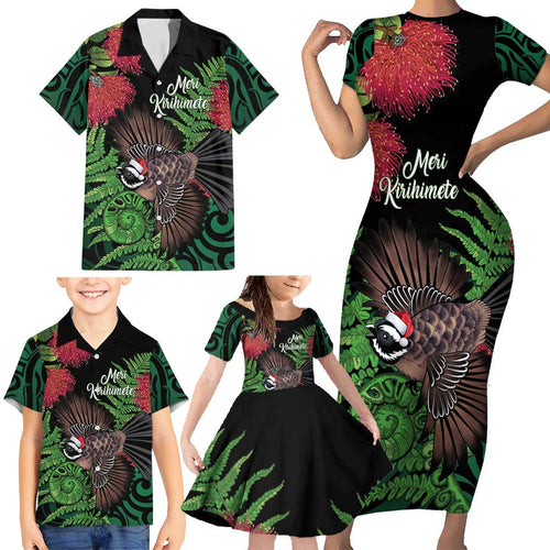 Meri Kirihimete New Zealand Family Matching Short Sleeve Bodycon Dress and Hawaiian Shirt Piwakawaka Koru Fern Mix Pohutukawa - Aussie Hoodie