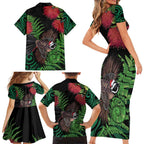 Meri Kirihimete New Zealand Family Matching Short Sleeve Bodycon Dress and Hawaiian Shirt Piwakawaka Koru Fern Mix Pohutukawa - Aussie Hoodie